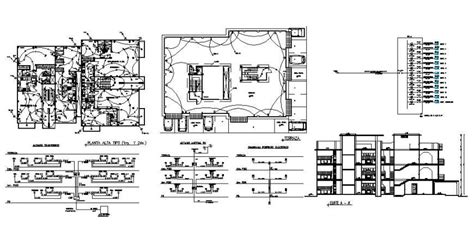 Electrical Layout Plan Riser Diagram And Sectional Drawing Details Of