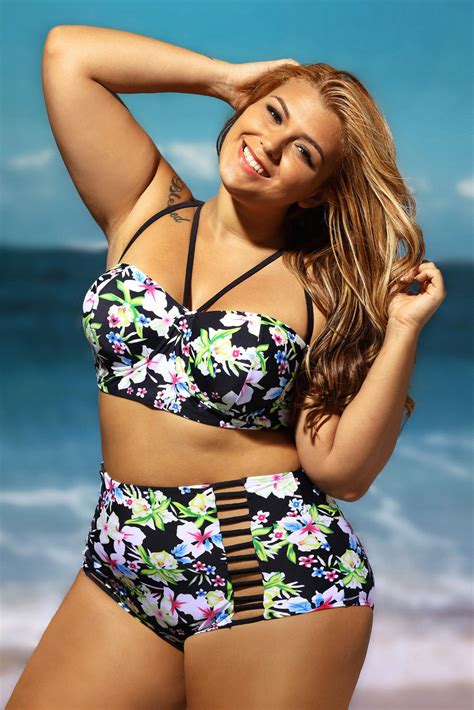 Hot Selling Plus Size Boho Tropical High Waist Bikini Swimsuit