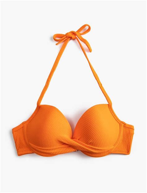 Turuncu Kadın Boyundan Bağlamalı Bikini Üstü Dokulu SAK BM Koton