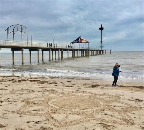 Brighton South Australia on a very cold day. Sue Norman braving the weather to make her Mandela ...