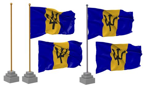 Barbados Flag Waving Different Style With Stand Pole Isolated 3D