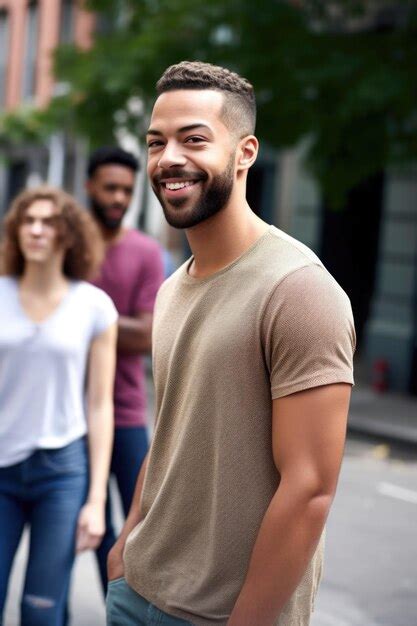 Premium AI Image Shot Of A Gay Man Standing Outside With Friends Created With Generative Ai