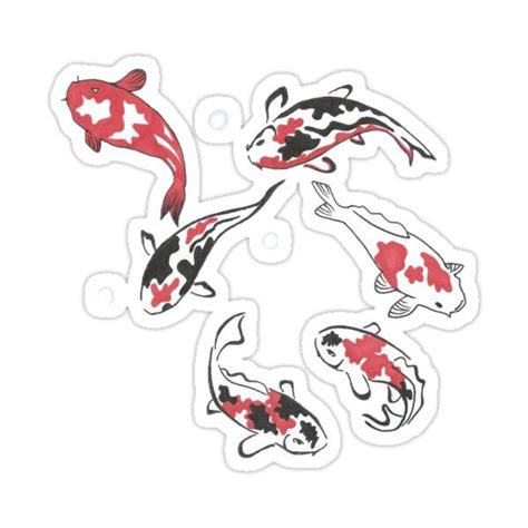 Four Koi Fish Stickers Are Shown In Red Black And White Colors On A