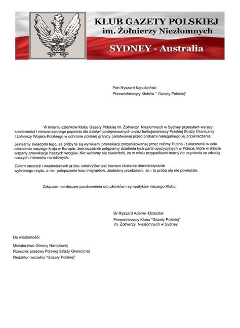 Kluby Gazety Polskiej SYDNEY Obrona Polskiej Granicy