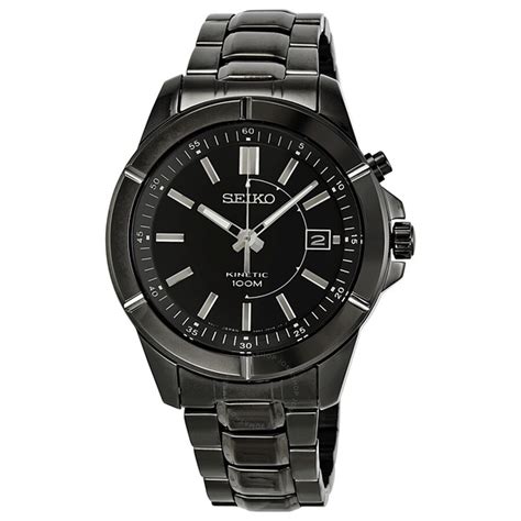 Seiko Kinetic Black Dial Stainless Steel Mens Watch Ska547 Stainless Steel Seiko Watches