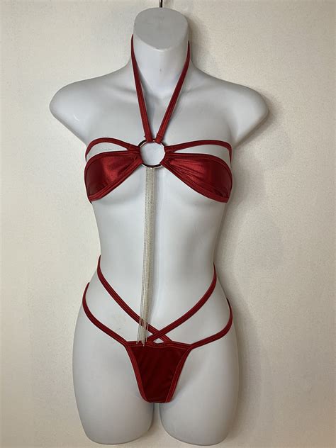 Jillyrocks Pc Red Teardrop O Ring Bikini Double Strap Thong Bikini