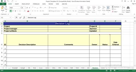 Decision Log Template Excel