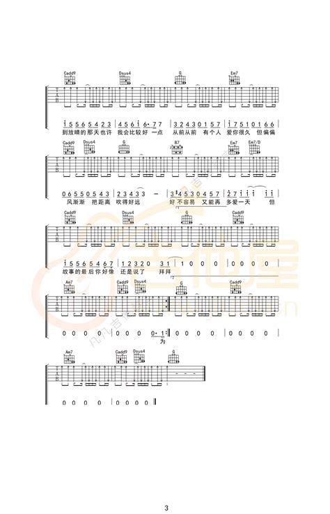 晴天吉他谱周杰伦g调指法原版编配吉他弹唱六线谱 酷琴谱