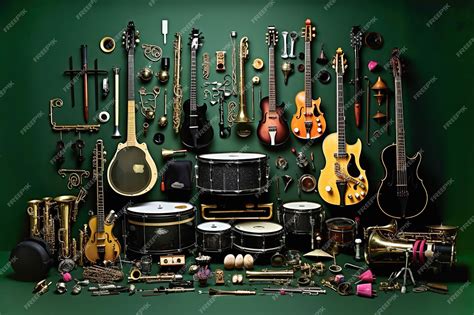 Premium Photo | Set of guitars and other musical instruments Musical ...