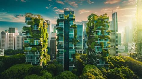 Premium Photo Green Sustainable City Skyline With EcoFriendly Buildings