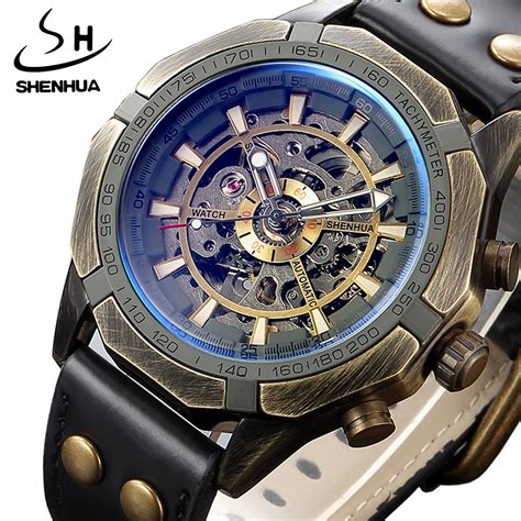 Shenhua Blue Transparent Glass Automatic Mechanical Watch Antique