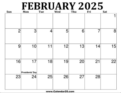 February 2025 Printable Calendar - Calendar20.com