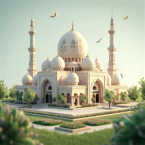 Premium Photo D Rendering Low Poly Mosque