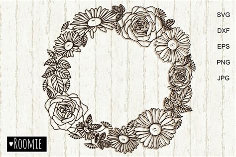 Floral Wreath Svg Flower Circle Frame Cut File 1962669