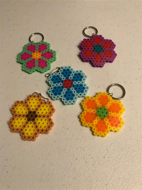 Flower Perler Bead Keychains Etsy