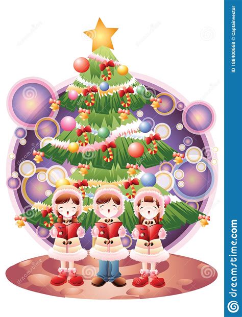 Children Singing Christmas Carols Vector Illustration Decorative