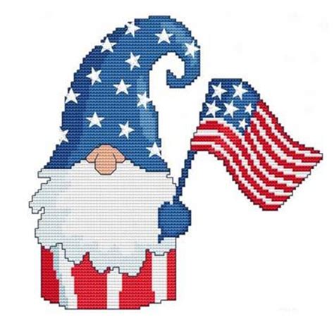 Cross Stitch Wonders Marcia Manning Patriotic Flag Gnome Cross Stitch