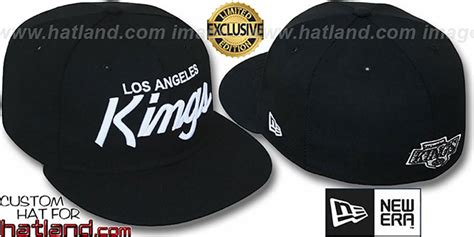 Los Angeles Kings Team Script Black White Fitted Hat