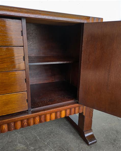 Art Deco Tiger Oak Wood Cabinet Buffet Sideboard Antique 1930s For