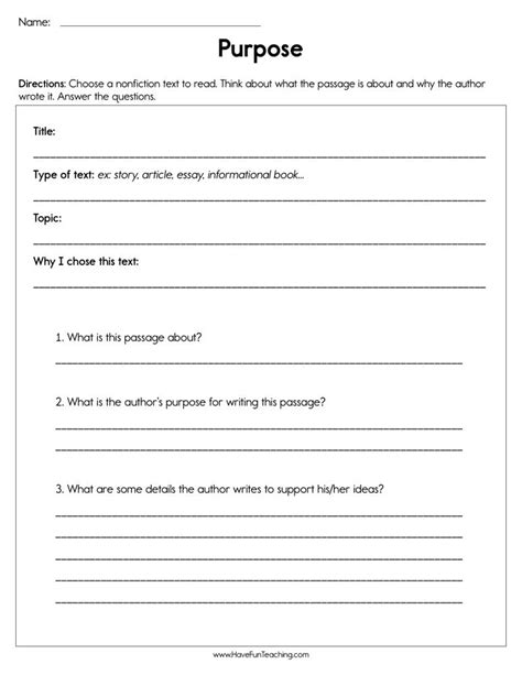 Purpose Worksheet By Teach Simple