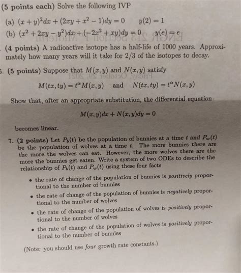 Solved E 5 Points Each Solve The Following Ivp A X