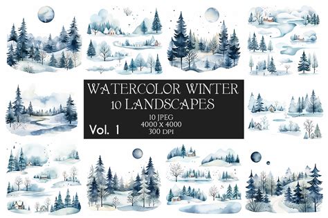 Watercolor Winter Landscapes Vol.1 Graphic by EvgeniiasArt · Creative ...