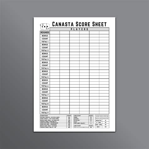 Canasta Score Sheet Printable Form