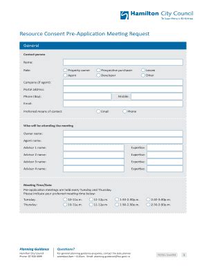 Fillable Online Resource Consent Pre Application Meeting Request Fax