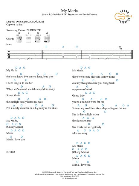 Learn Guitar Favorites My Maria Guitar Tab In D Major Download