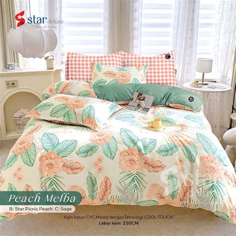 Jual Sprei Katun Bahan Star Collection Motif Peach Melba 2 Warna Tika