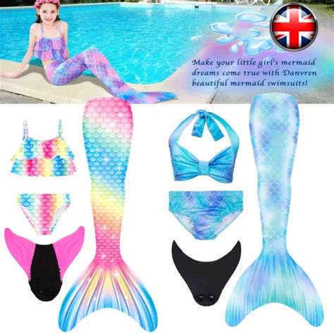 Girls Mermaid Tail Swimming Costume Swimmable Bikini Set Summer