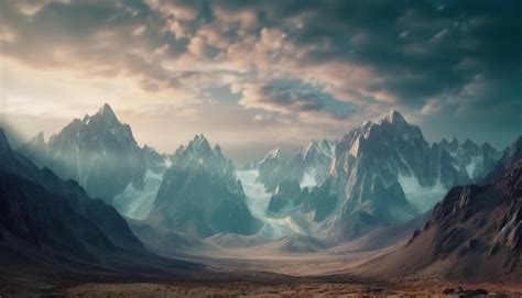 Premium Ai Image Tranquil Scene Majestic Mountain Range At Dusk A