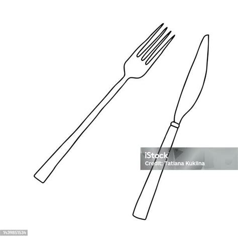 Black Hand Drawing Outline Flat Vector Illustration Of Tableware Set