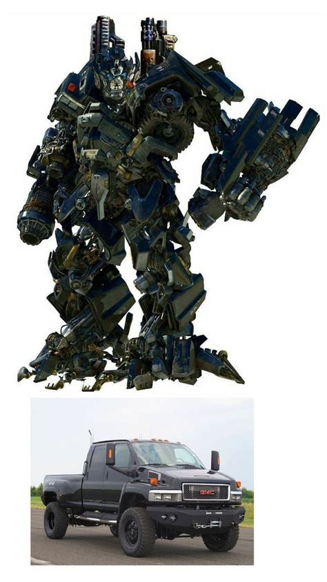 An Image Of A Truck With A Giant Robot On It S Side And Another Photo