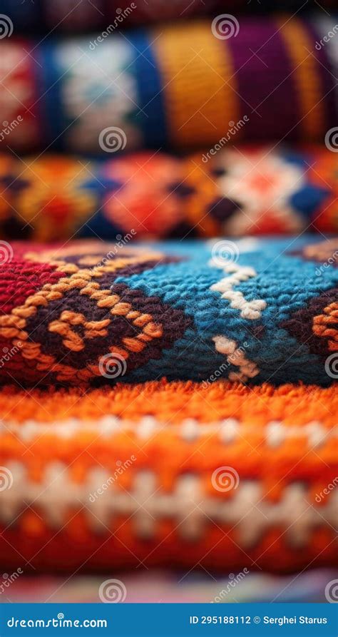 Colorful Moroccan Handmade Wool Blankets In A Store Ai Stock