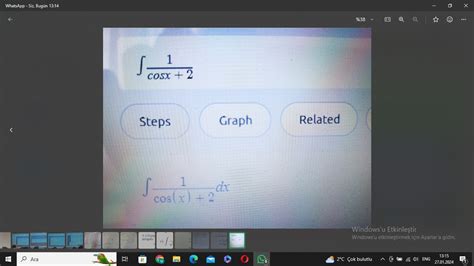 Solved ∫﻿﻿1cosx+2StepsGraph∫﻿﻿1cos(x)+2dx | Chegg.com