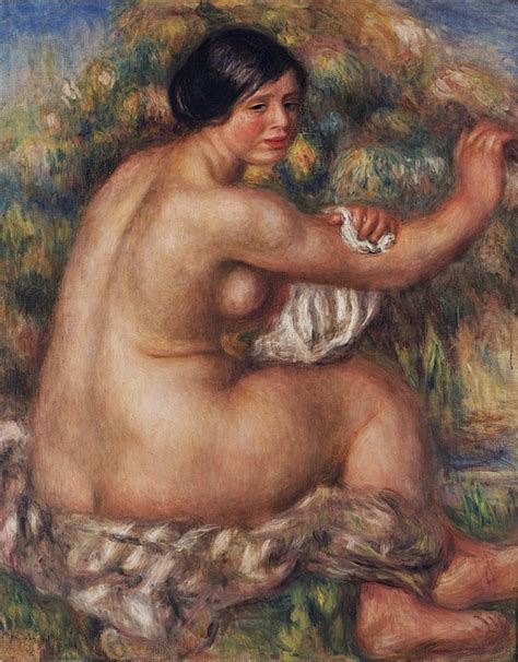 Bathing Woman Nude Drying Her Right Arm Large Seated Nude Pierreauguste