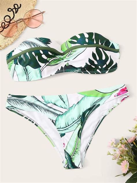 Shein Random Tropical Removable Strap Underwired Bikini Set Boho