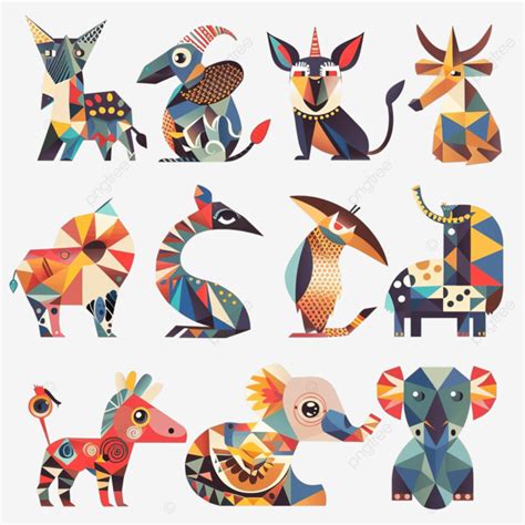 Cartoon Animals With Geometric Patterns, Animals, Pets, Cartoon PNG ...