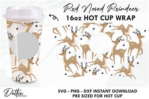 Rudolph Red Nose Reindeer Starbucks Hot Cup Wrap Svg Oz