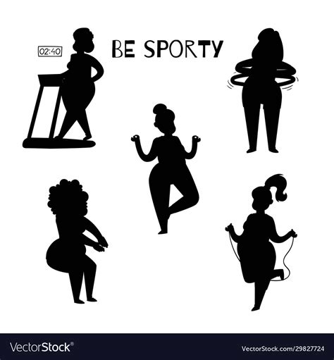 Fat Woman Silhouette Doing Sport Exercises Vector Image