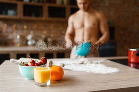 Nude Man Cooking Pastry On The Kitchen Stock Photo 1466166 Crushpixel