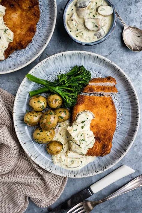 Pork Schnitzel With Creamy Mushroom Sauce Supergolden Bakes