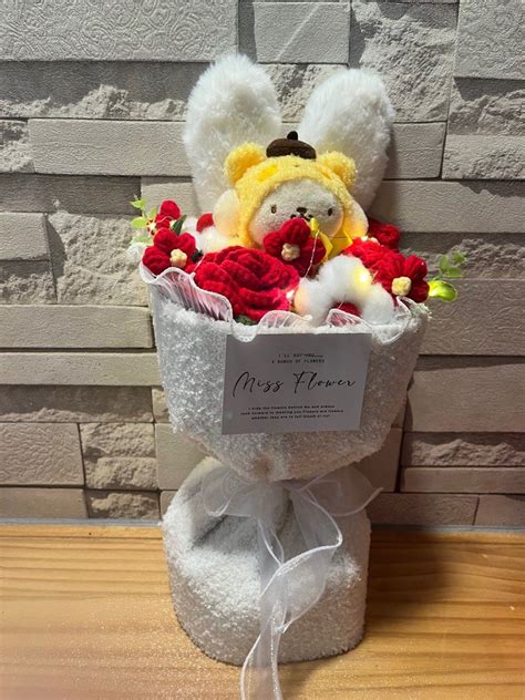 Sanrio Bunny Ears Crochet Flower Bouquet Kuromi My Melody Cinnamoroll