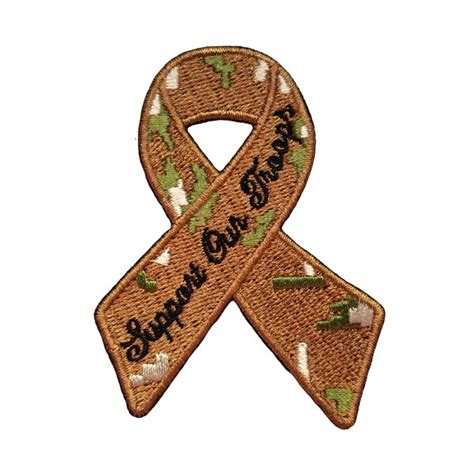 Awareness Ribbon Support Our Troops Camo Embroidered Sewiron On Patch