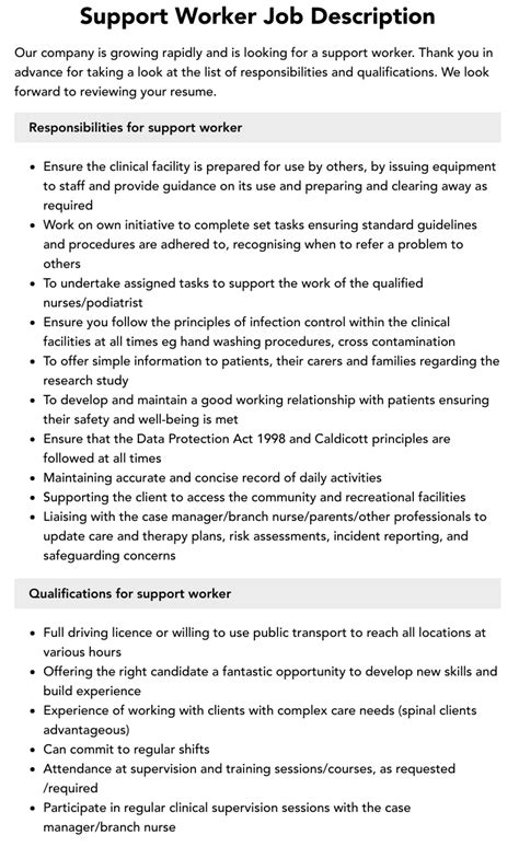 Support Worker Job Description Velvet Jobs