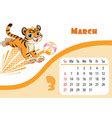 Tiger Desk Calendar Design Template For March