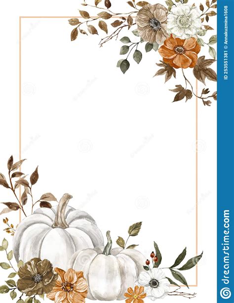 Rectangle Corner Border With Fall Flowers Leaves And Pumpkins With