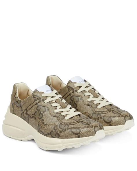 Gucci Canvas Gg Rhyton Leather Trimmed Sneakers In Natural Lyst Canada