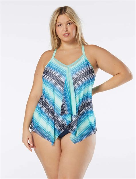 Beach House Swim Plus Size Kerry Mesh Layer Underwire Tankini Top Sunset